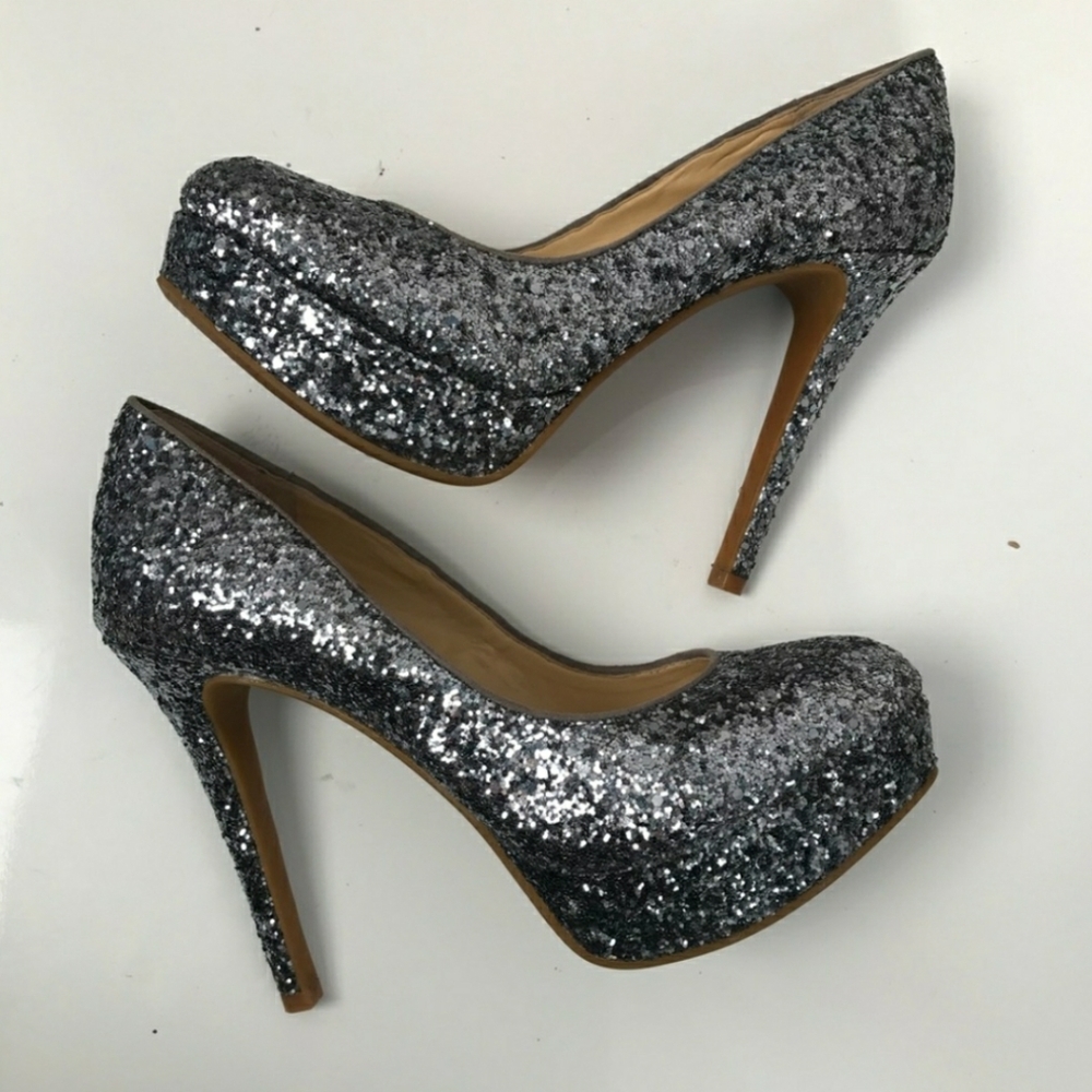 Gianni Bini Silver Glitter Platform Heels